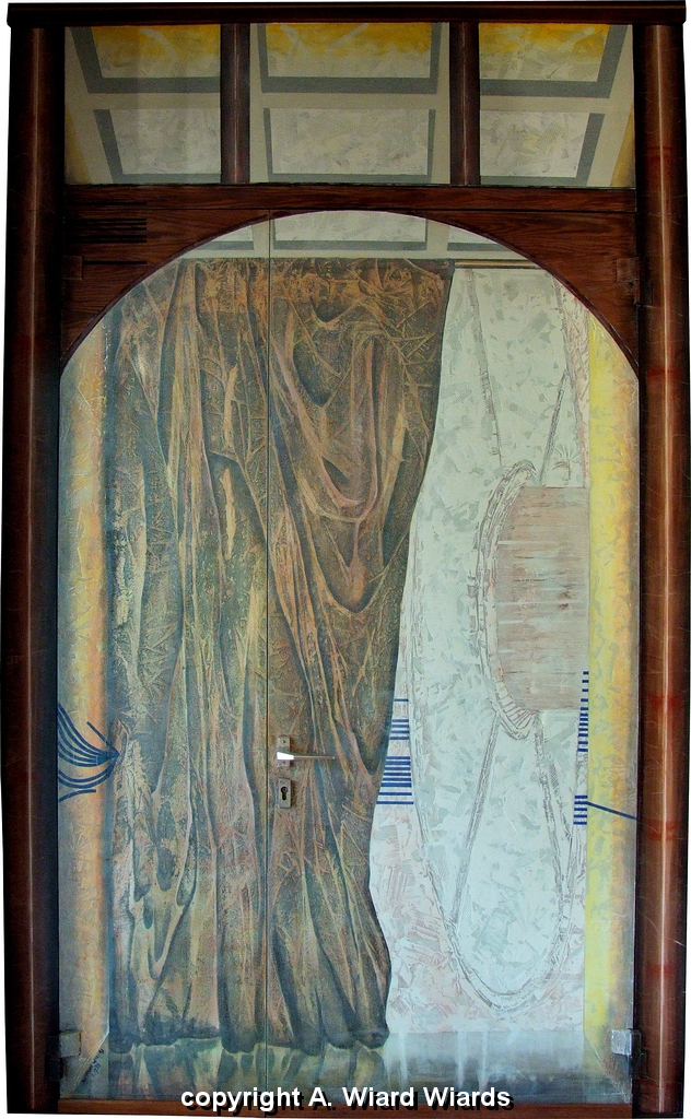 1993-05-002,Penelopes-Traumbild,Bemalte-Tuerseite.jpg - Penelopes Traumbild (Bemalte Türseite) | Maße (HxB): 270 x 167 cm | 1993-05-002